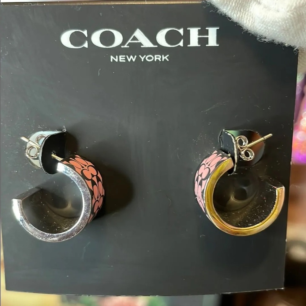 Coach Pink and Silver Signature C Earrings